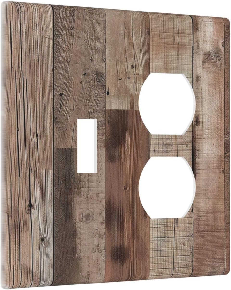 Decorative Outlet Covers Retro Wood Plank Vintaga Wooden Board 2 Gang Wall Plate Cover Single