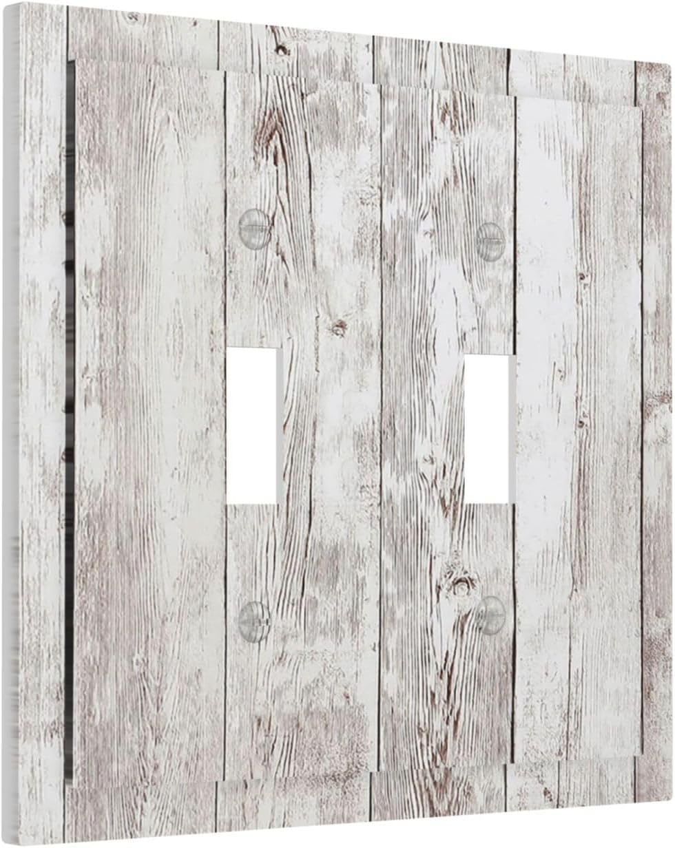 Decorative Switch Plates Rustic Vintage White Wood Grain 2 Gang Double Toggle Outlet Light Switch