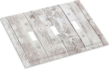 Decorative Switch Plates Rustic Vintage White Wood Grain 3 Gang Wall Plate Triple Toggle Light