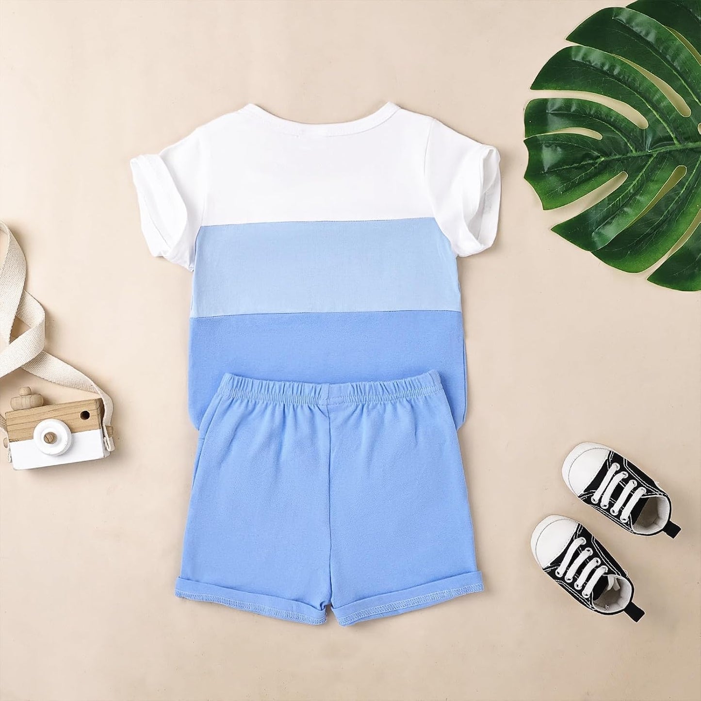 Baby Boy Clothes Toddler Boy Summer Outfits Short Sleeve Patchwork Top T-shirt & Pocket Pant Set 2
