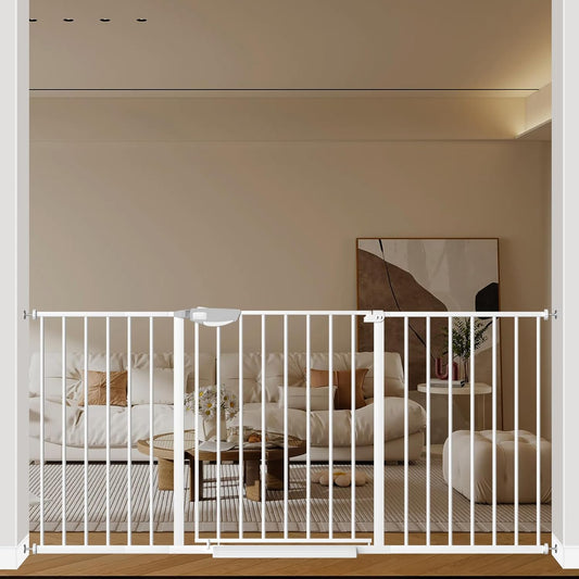 WAOWAO Triple Lock 49.21-66.54" Baby Gate Extra Wide Pressure Mounted Walk Through Swing Auto Close