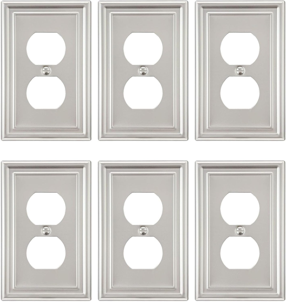 6-Pack Satin Nickel Outlet Cover, Single Duplex Wall Plate for Electrical Outlet, Light Switch