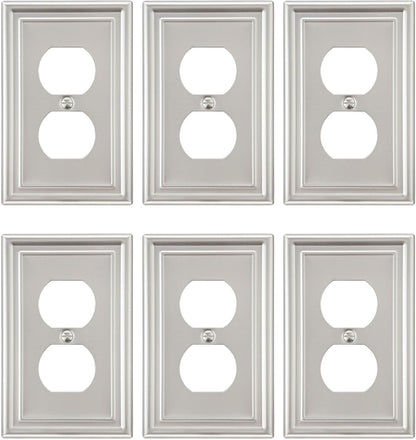6-Pack Satin Nickel Outlet Cover, Single Duplex Wall Plate for Electrical Outlet, Light Switch