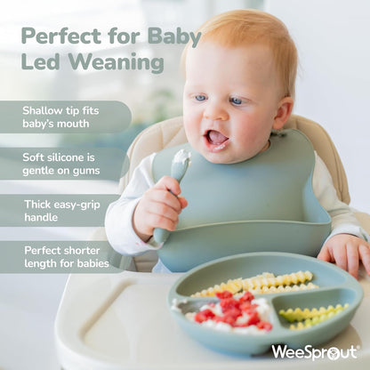 WeeSprout Baby Spoons for Self Feeding 6 Months +, Soft & Durable Silicone Utensils for Sensitive