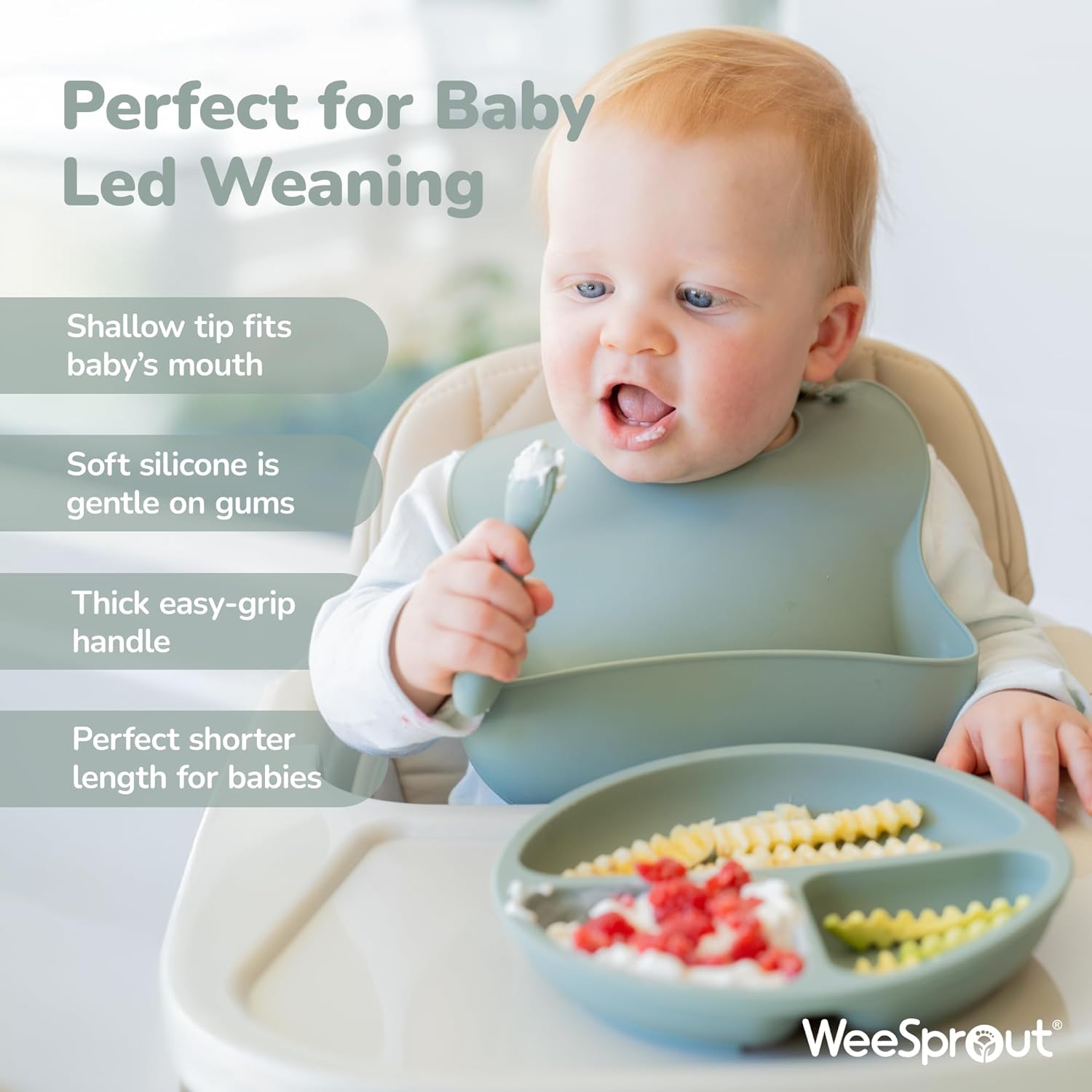 WeeSprout Baby Spoons for Self Feeding 6 Months +, Soft & Durable Silicone Utensils for Sensitive