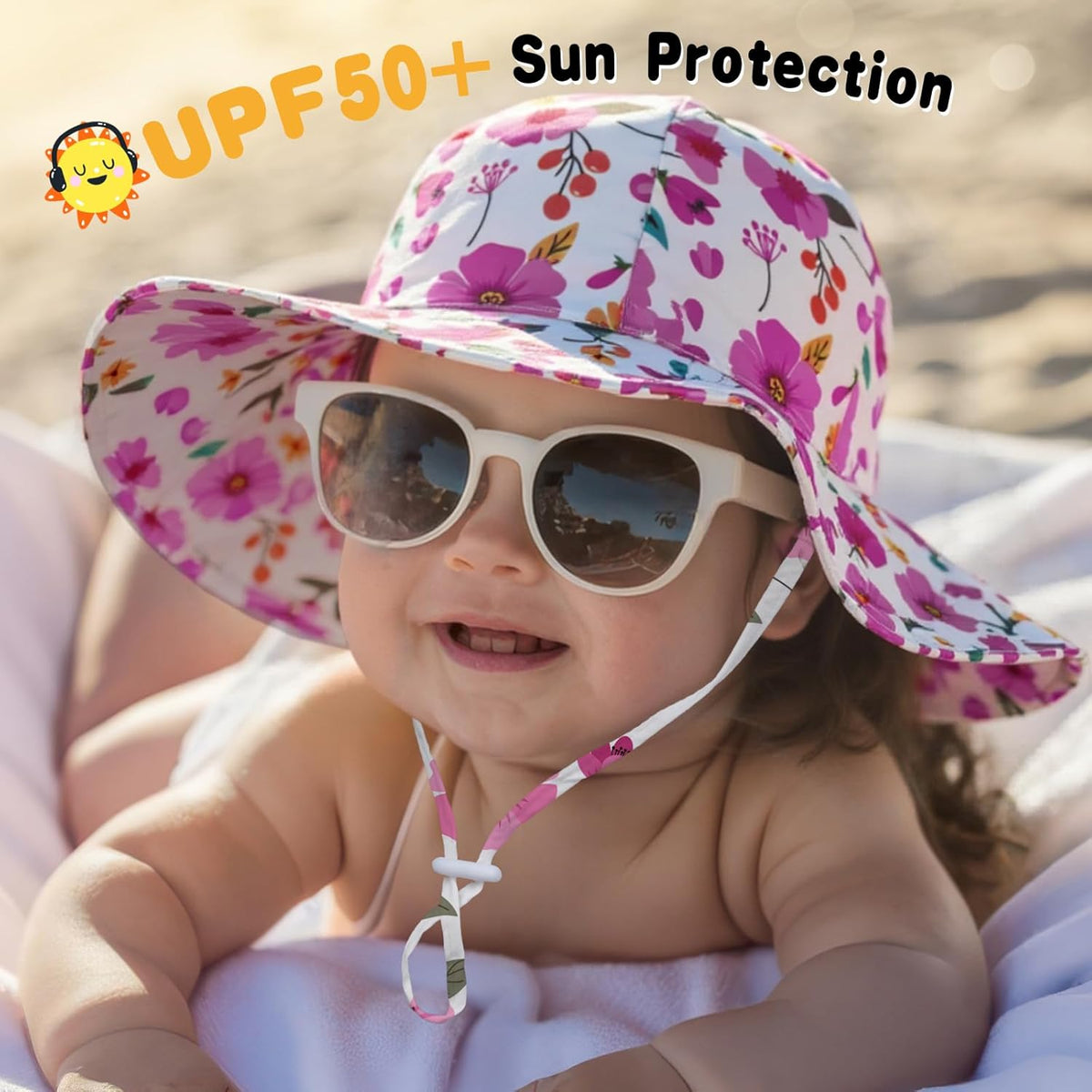 Baby Sun Hat Toddler Girl Beach Hat Adjustable Outdoor Summer Hat UPF 50+ Sun Protection Wide Brim