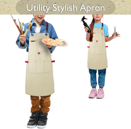 Kids Art Aprons for Painting, Gardening, Cooking, Multiple Pockets, Kids Smock for Boys & Girls