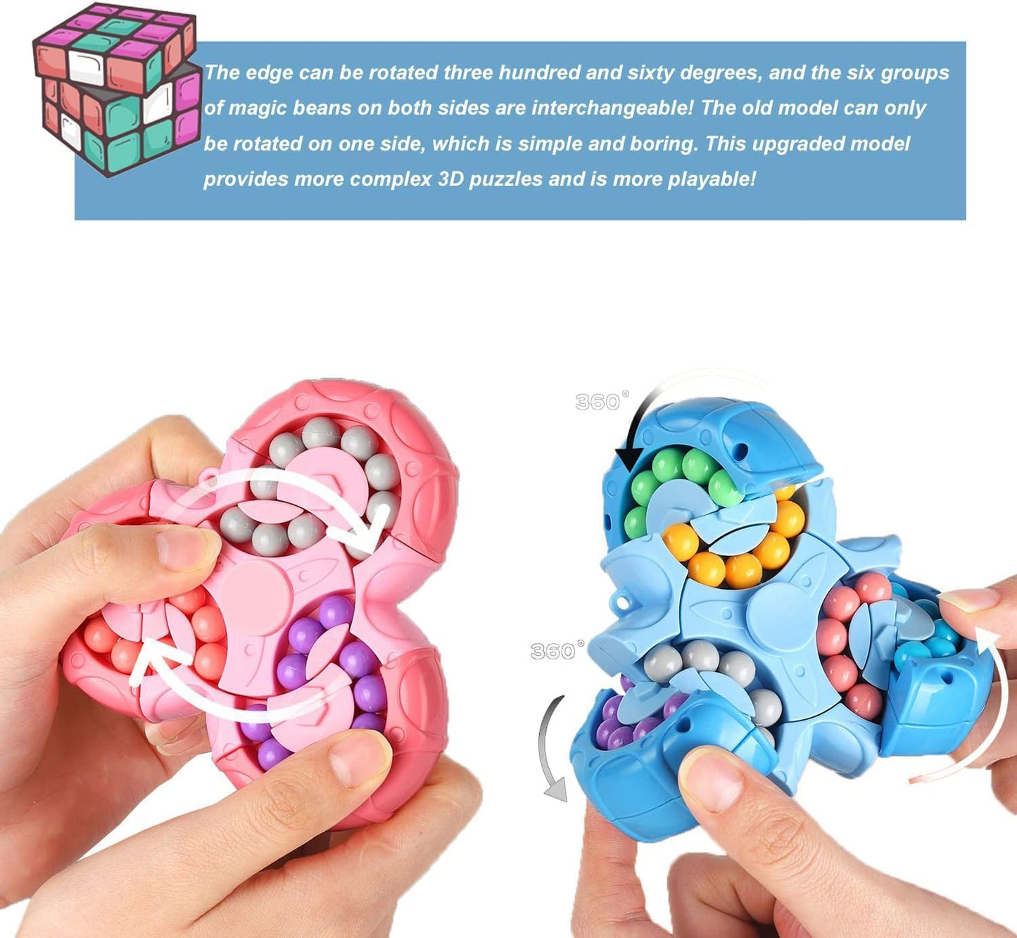 YUDANSI Magic Bean Puzzle Toy, Rotating Magic Bean Fidget Toys 2-in-1, Magic Ball Brain Teaser STEM