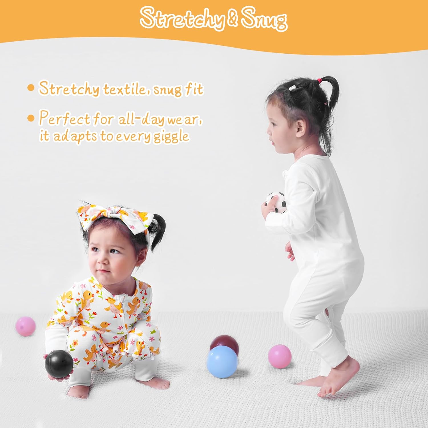 Satol Baby Girl Cotton Clothes, One-Piece Zip Front Footed, 2 Way Zipper Outfit Baby Clothes for