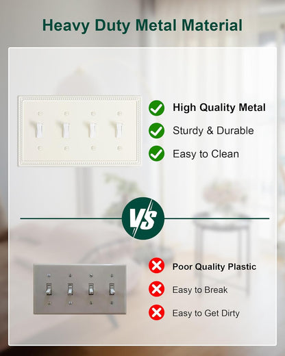 2-Pack Quad Toggle Light Switch Cover Plate, 4 Gang Metal Switch Plate Covers, Light Almond Pearls