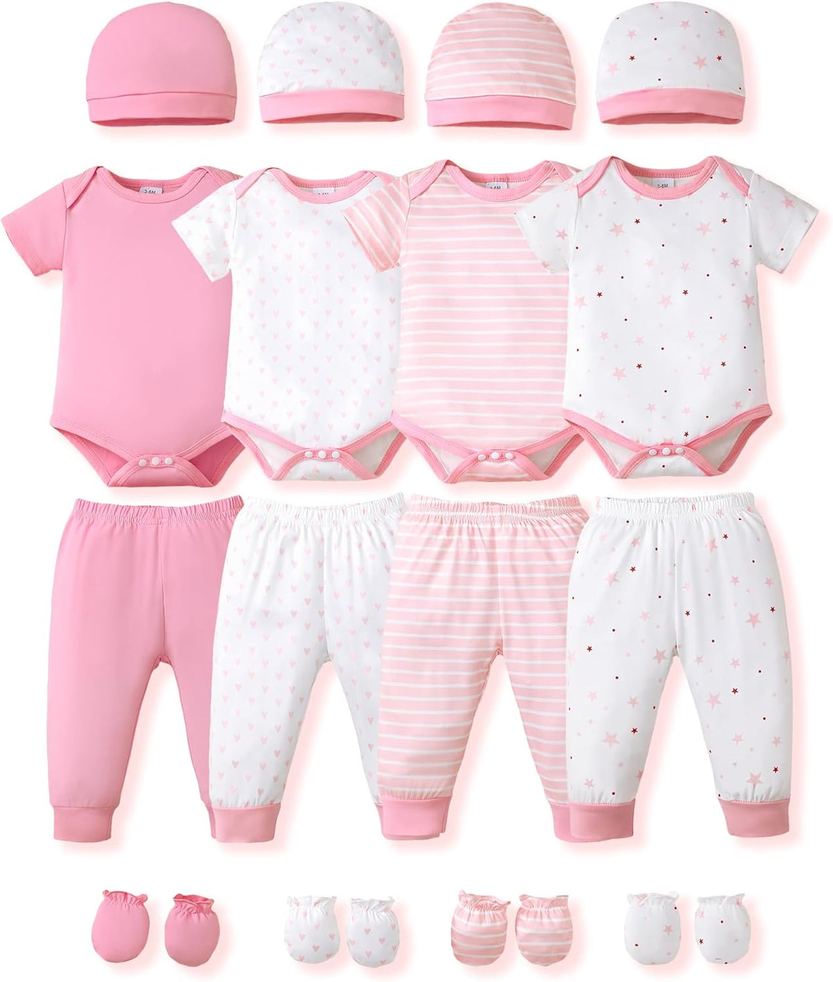 NZRVAWS Newborn Baby Boy Girl Clothes Unisex Infant Romper Pants Set Hat 4-Pack Outfits 0-12 Months