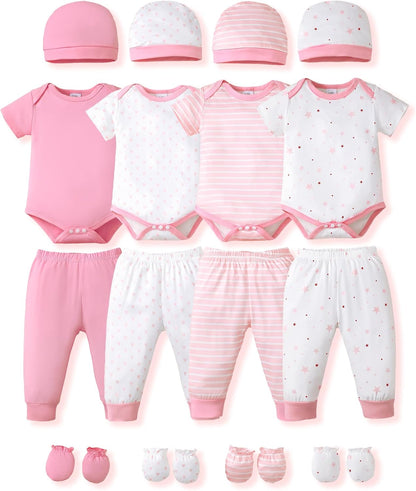 NZRVAWS Newborn Baby Boy Girl Clothes Unisex Infant Romper Pants Set Hat 4-Pack Outfits 0-12 Months