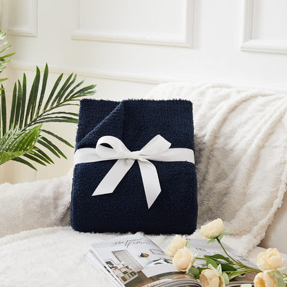CYMULA Super Soft Knit Throw Blanket Twin Size Navy-Lightweight Plush Fuzzy Fluffy Warm Cozy
