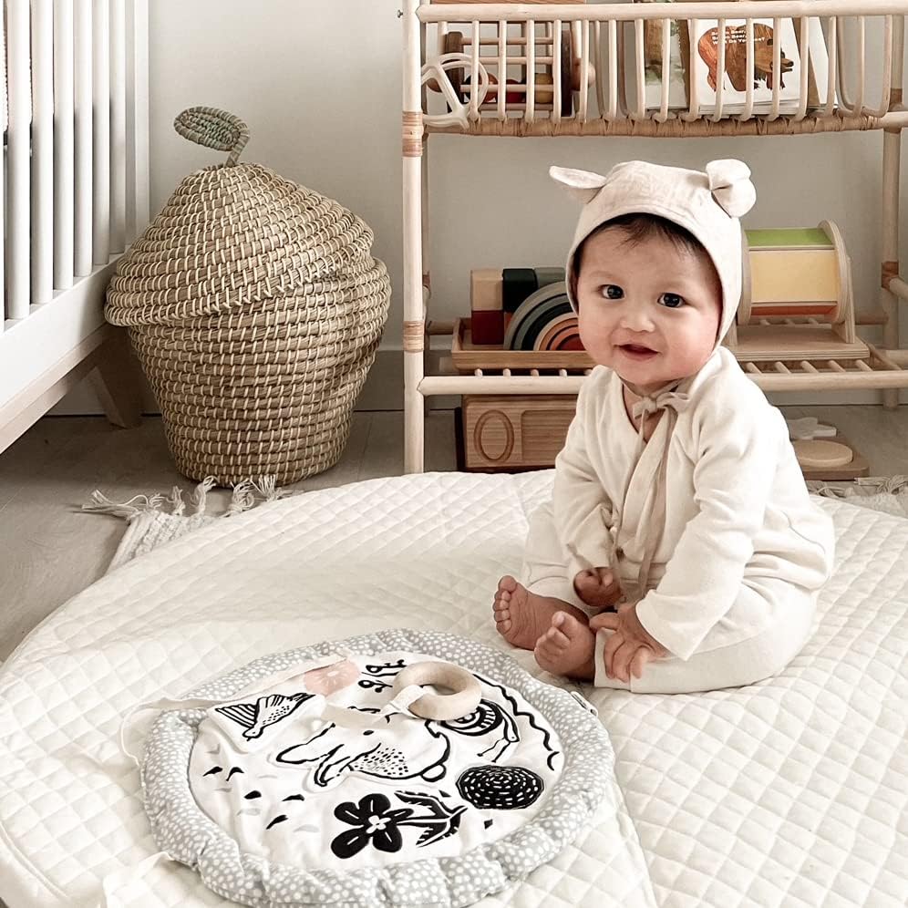 Wee Gallery Meadow Activity Pad Organic Baby Play Mat with Sensory Toys, High Contrast Newborn