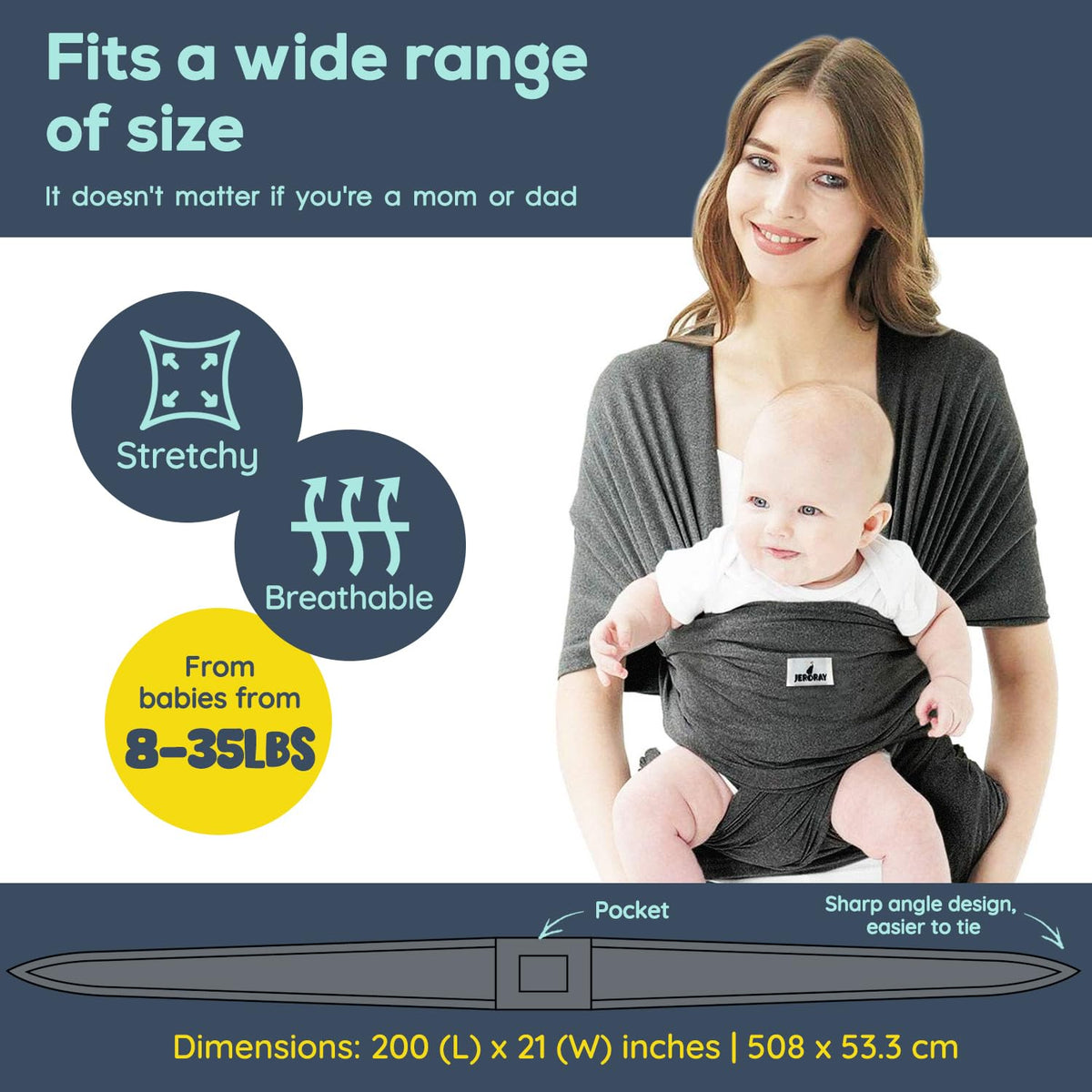 Baby Wraps Carrier, Jeroray Baby Carrier,Hands Free Infant Carrier