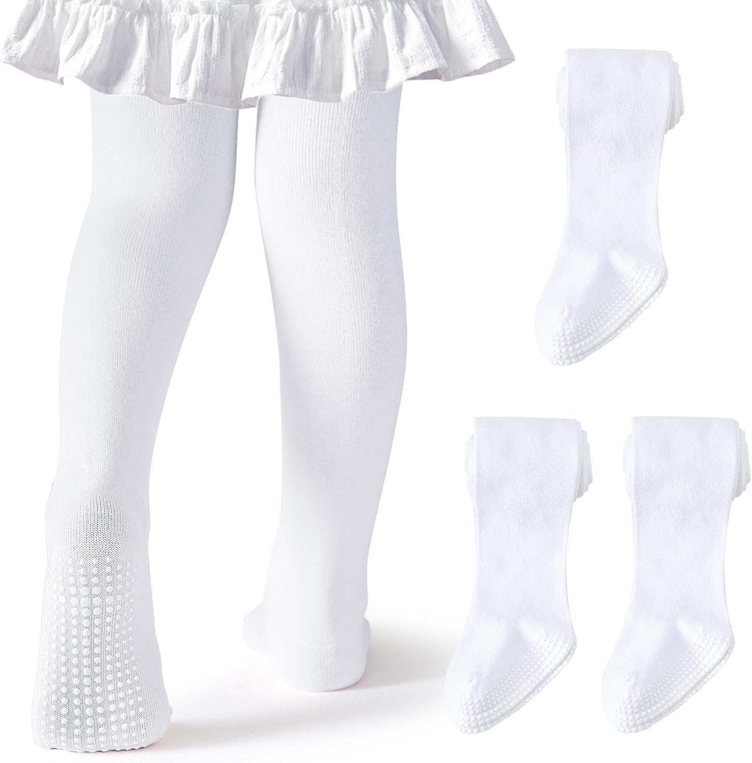 Baby Tights Non Slip Toddler Stockings Tights with Grippers Seamless Soft Cotton Knit Leggings