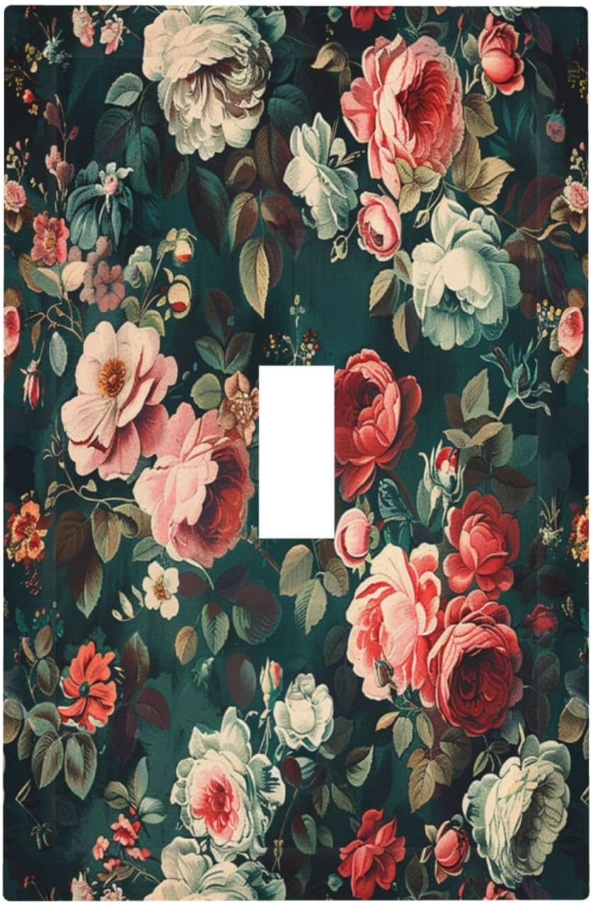 Decorative Light Switch Cover Baroque Vintage Peony Flower Floral 1 Gang Single Toggle Device