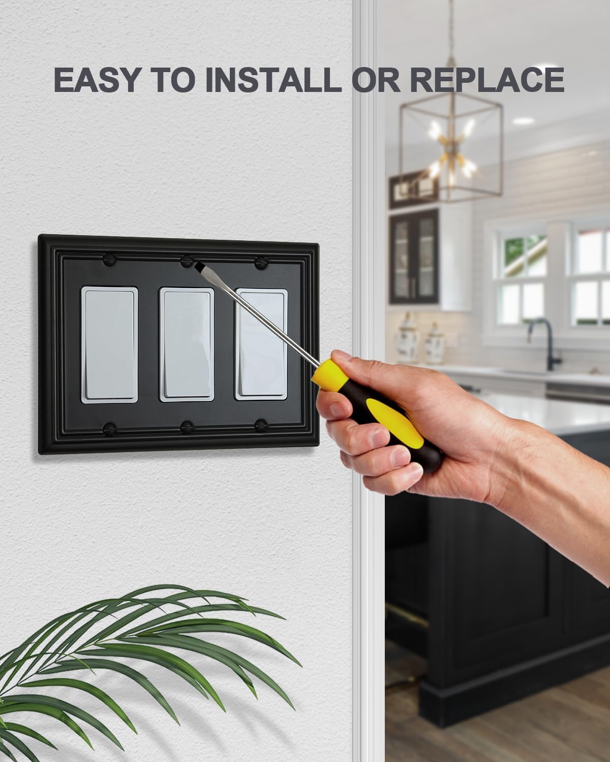 1-Pack Black Triple Decorator Outlet Covers, 3 Gang Wall Plates for Receptacle, GFCI Outlet, Dimmer