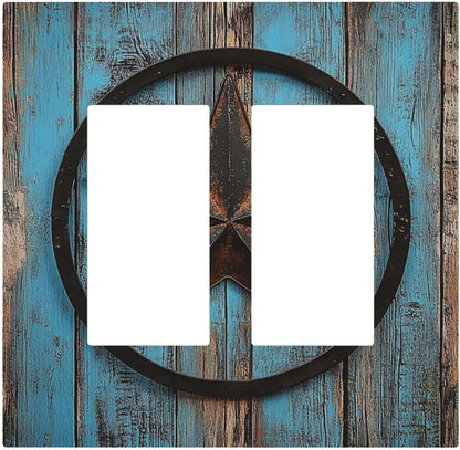 Decorative Outlet Covers Rustic Wood Country Barn Texas Star On Teal 2 Gang Double Gfci Rocker