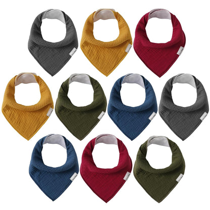 Muslin Baby Bibs for Boys Girls,10 Pack Super Absorbent Baby Bandana Drool Bibs Set for Teething