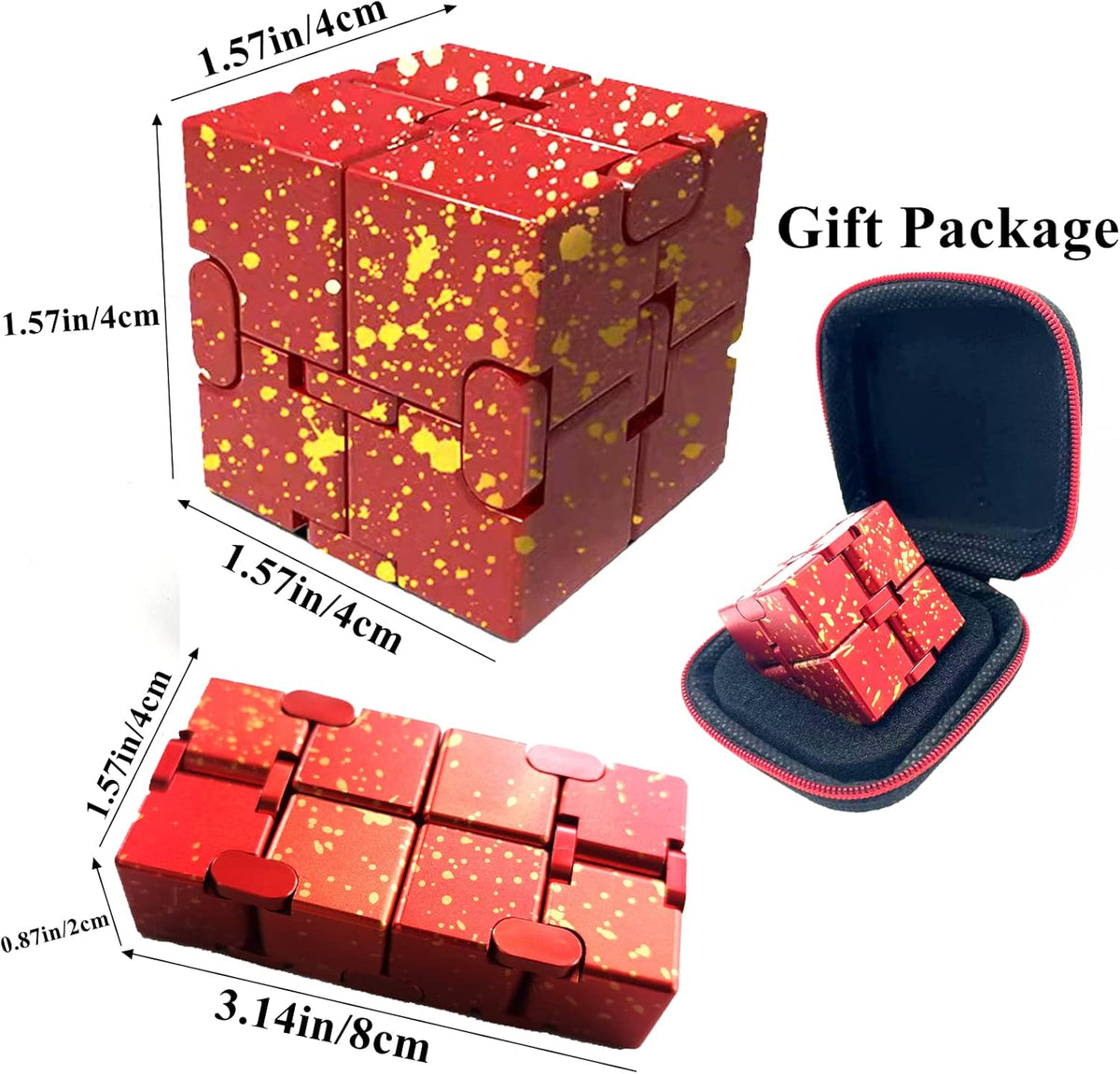 Metal Fidget Toys Infinity Cube for Men Gadgets Anxiety Stress Relief Aluminum Alloy Material (RED