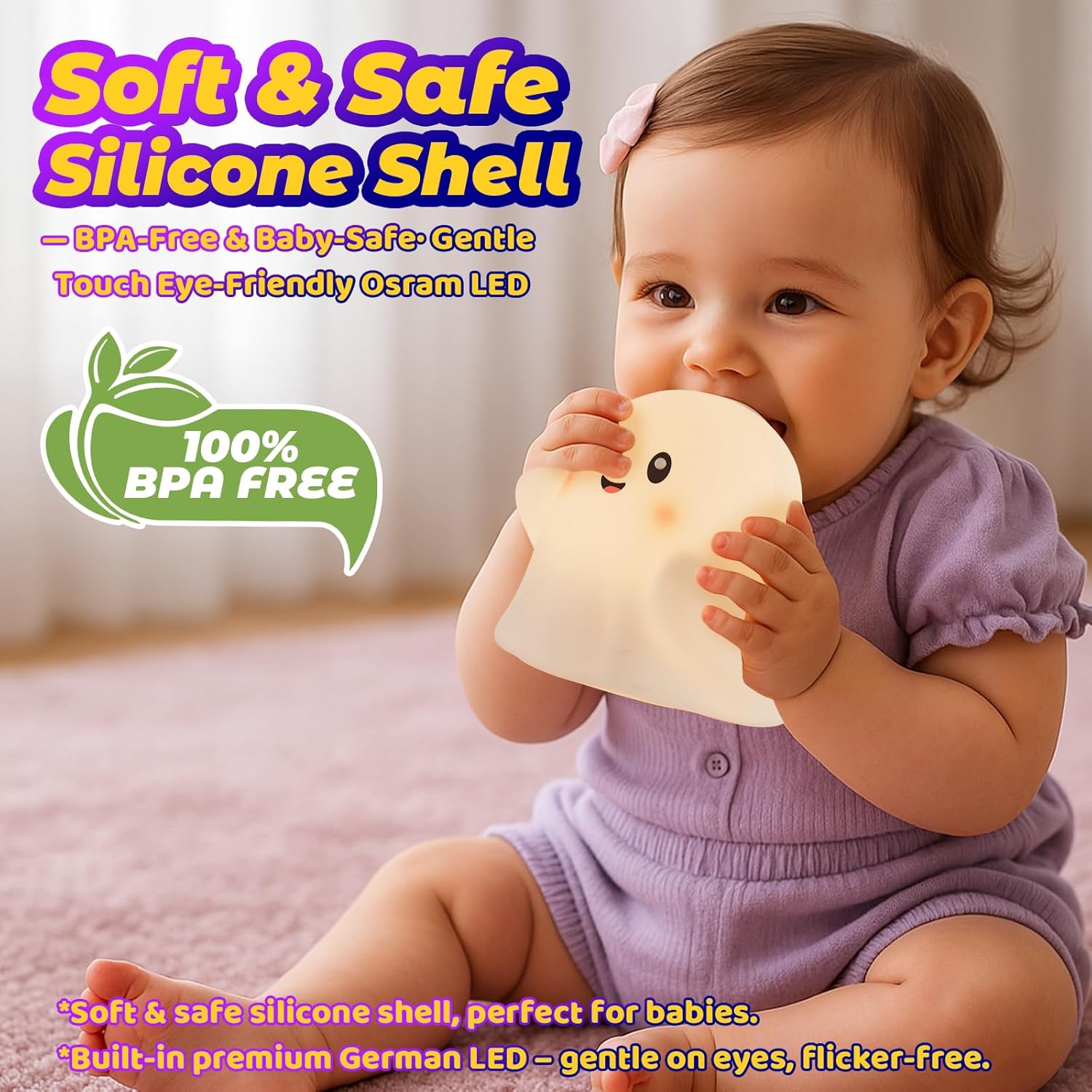 Halloween Cute Ghost Night Light for Kids-Touch+Squishy Silicone+2700k Eye-Safe LED+Fun