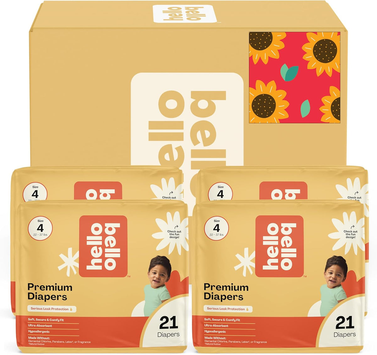 Hello Bello Diapers, Size 4 (22-37 lbs) Flower Child, 84 Count Value Pack of Premium Disposable