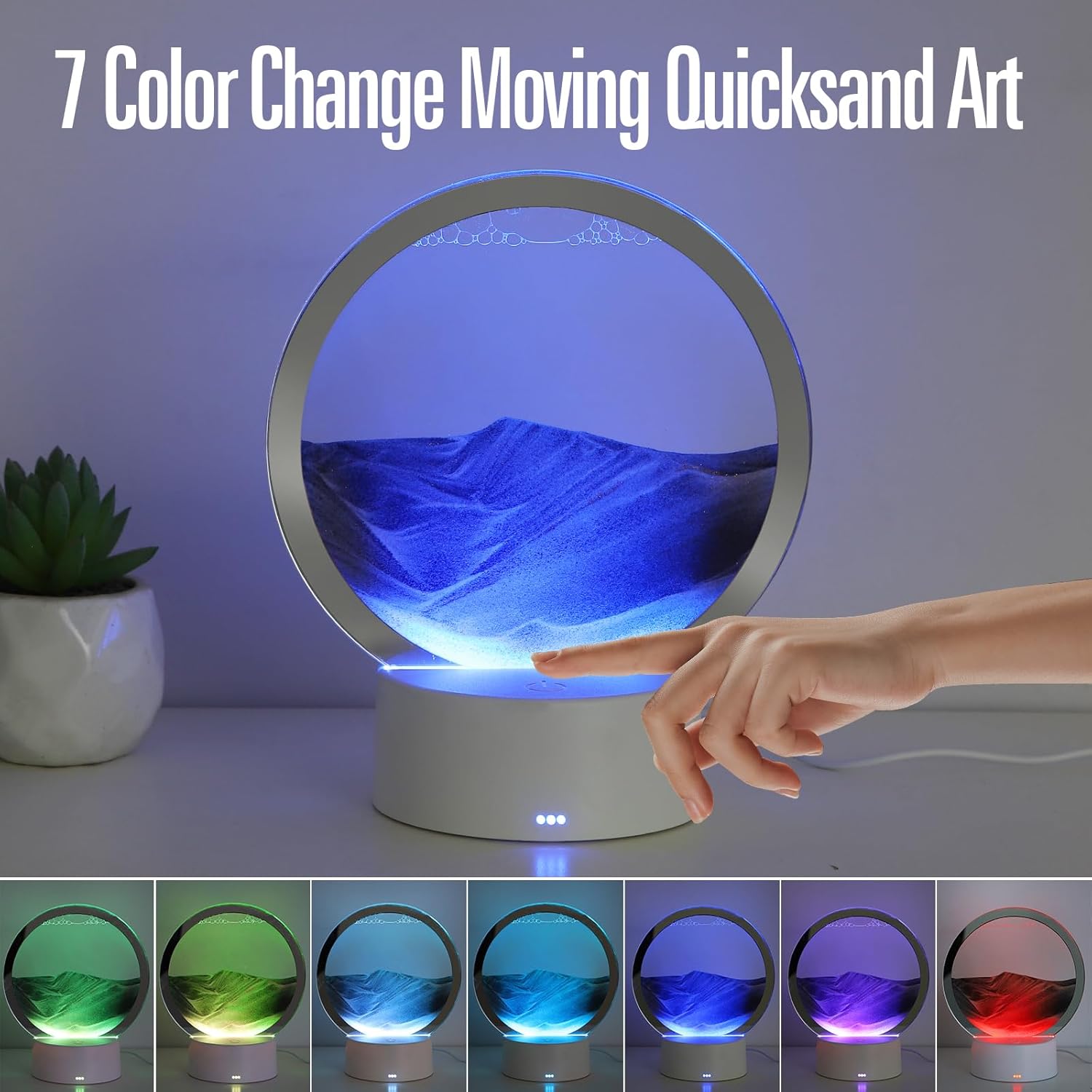 KPNUWN Moving Sand Art Liquid Motion, 3D Deep Sea Sandscape Color Quicksand Decor, Round Glass