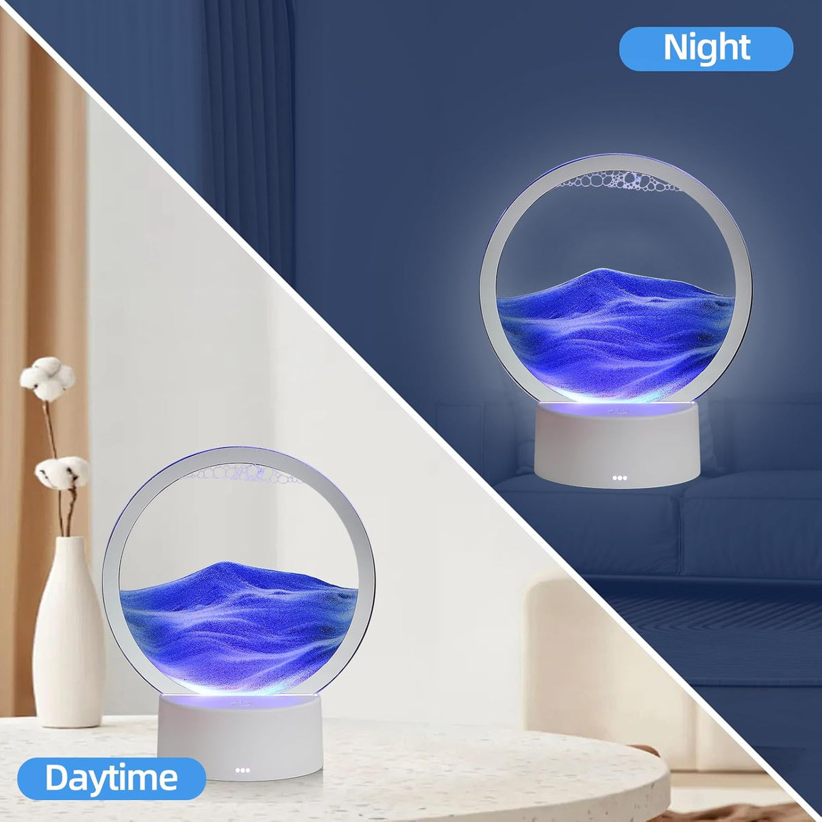 KPNUWN Moving Sand Art Liquid Motion, 3D Deep Sea Sandscape Color Quicksand Decor, Round Glass