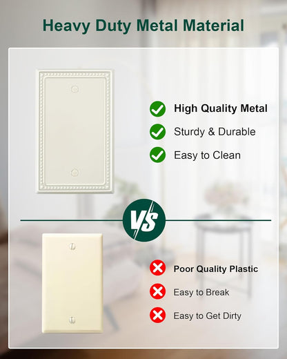 2-Pack Blank Outlet Cover Wall Plate, Metal Switch Plates Outlet Covers, Light Almond Pearls Beaded