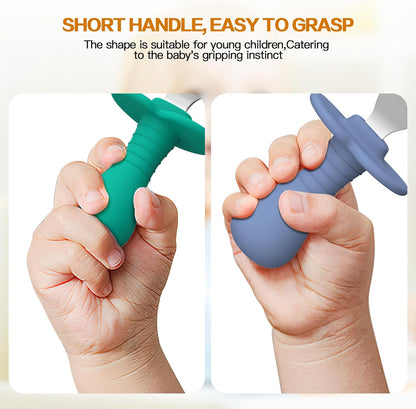 2 Pcs Baby Forks Toddler Forks for Self Feeding, Kids Forks with Silicone Round Handle, Stainless