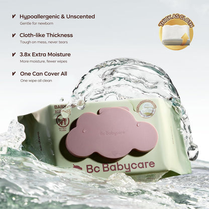 Bc Babycare Cloud Moist Baby Wipes, Thick & XL, 99% Water, Ultra-Hydrating, Unscented