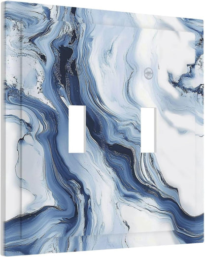 Decorative Switch Plates White Marble Navy Blue Line Fluid 2 Gang Double Toggle Outlet Light Switch