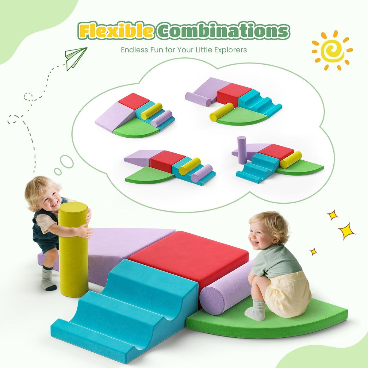 Lischwert Foam Climbing Blocks for Toddlers 1-3, 6pcs Soft Play Set with Crawling Exploration Toys