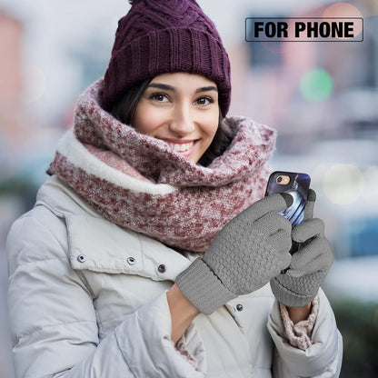 Geyoga 2 Pairs Women's Winter Touch Screen Gloves Soft Warm Fleece Lined Knit Elastic Cuff Winter