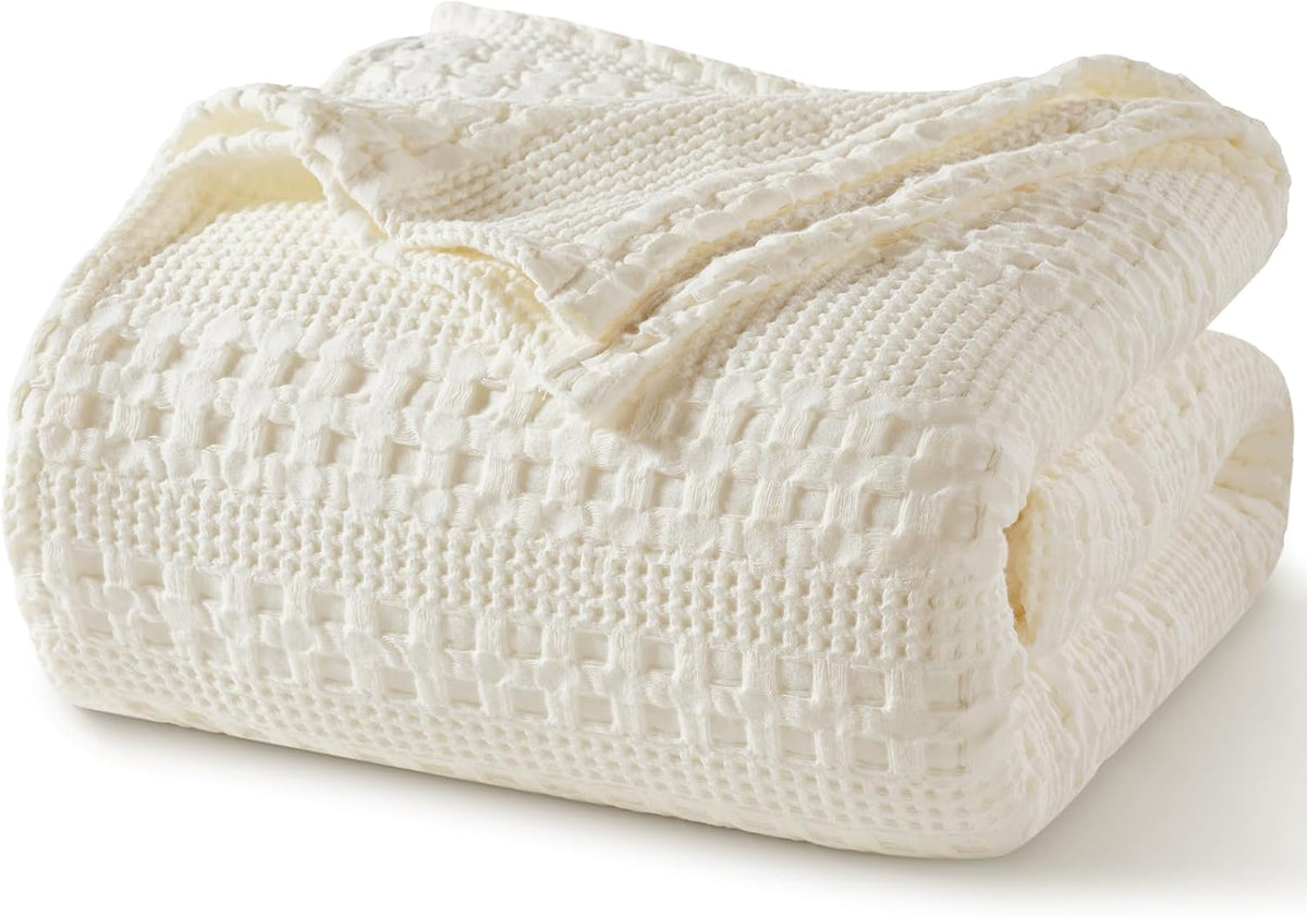 PHF 100% Cotton Waffle Weave Blanket Twin Size, Soft Lightweight Breathable Cozy Summer Blankets