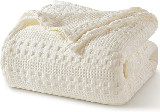 PHF 100% Cotton Waffle Weave Blanket King Size, Soft Lightweight Breathable Cozy Summer Blankets