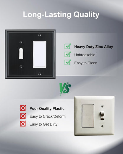 2-Pack Combo Toggle/Decorator Light Switch Cover Plate, Black Decorative Electrical Outlet Covers