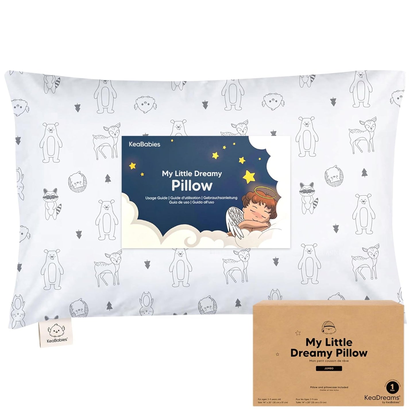 KeaBabies Toddler Pillow with Pillowcase, Jumbo 14X20 - Soft Organic Cotton Toddler Pillows for
