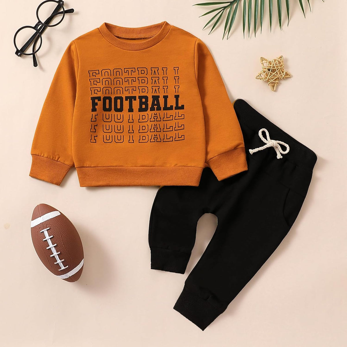 Baby Boy Clothes Fall 6 12 18 24 Months Football Long Sleeve Pullover Tops & Pant Sets Toddler