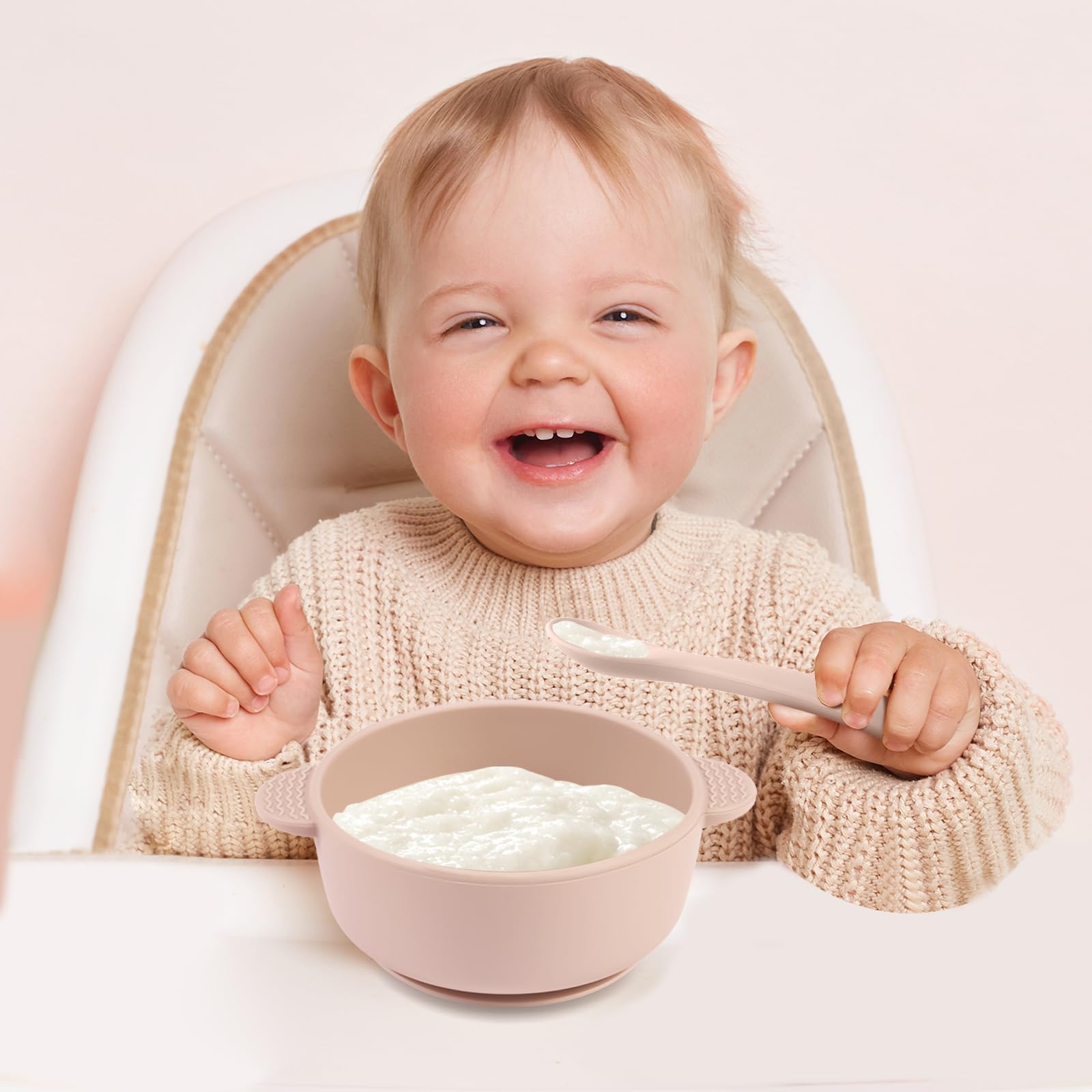 Eascrozn 3 Pack Baby Bowls with Suction and Baby Spoons, BPA Free