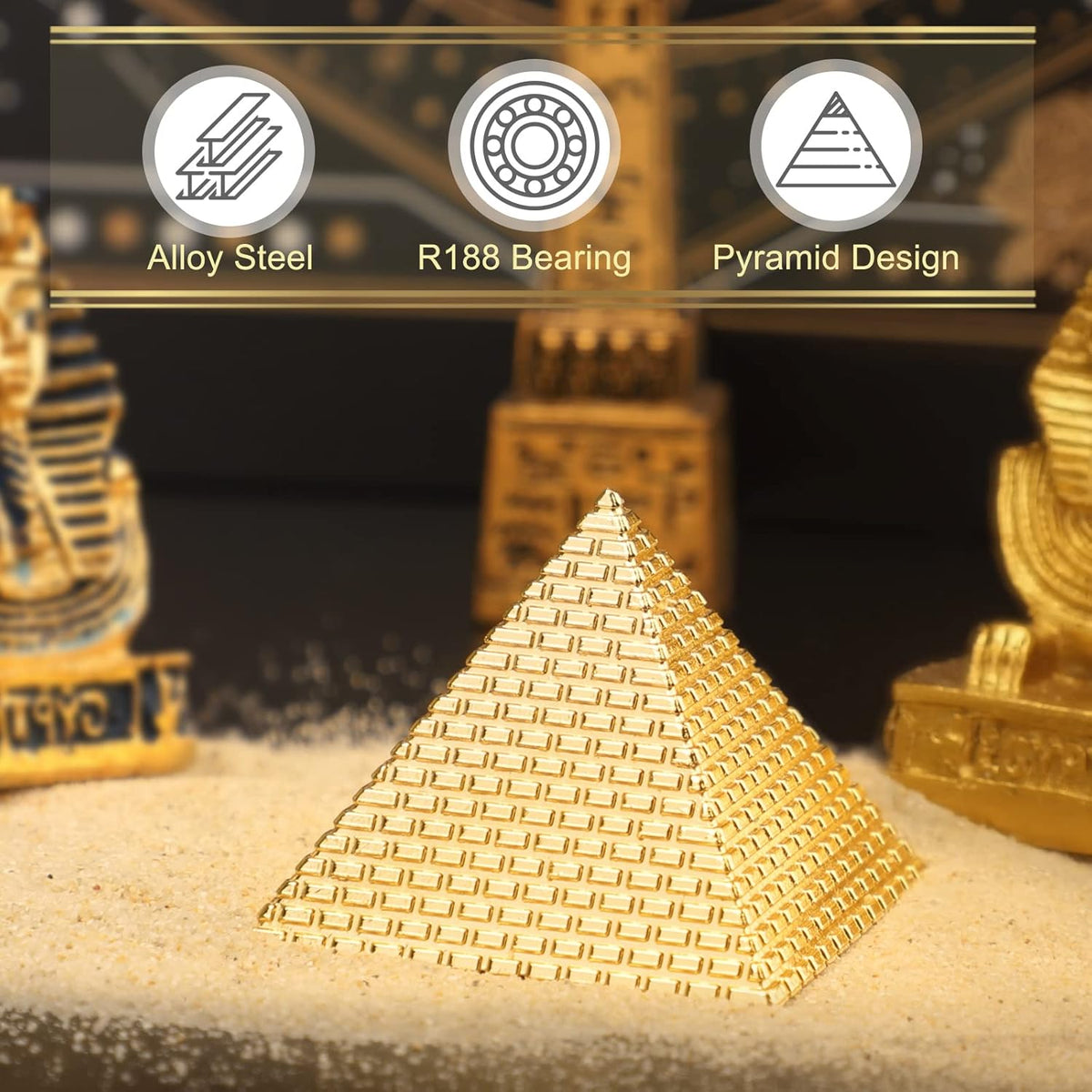 Egyptian Fidget Spinner Toy for Kids Adults, Metal Pyramid Fingertip Hand Finger Spinner, Heavy