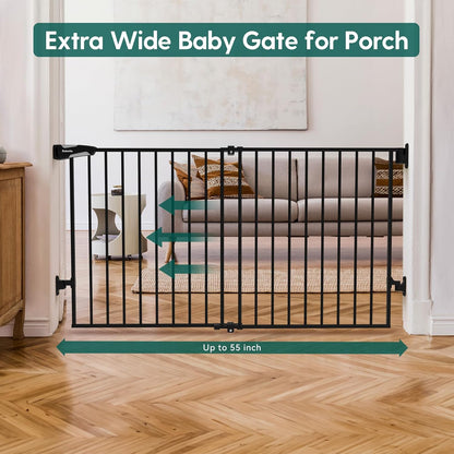 Babelio 31.5-55" No Bottom Bar Baby Gate Extra Wide, 2-in-1 Auto Close Dog Gate for The House