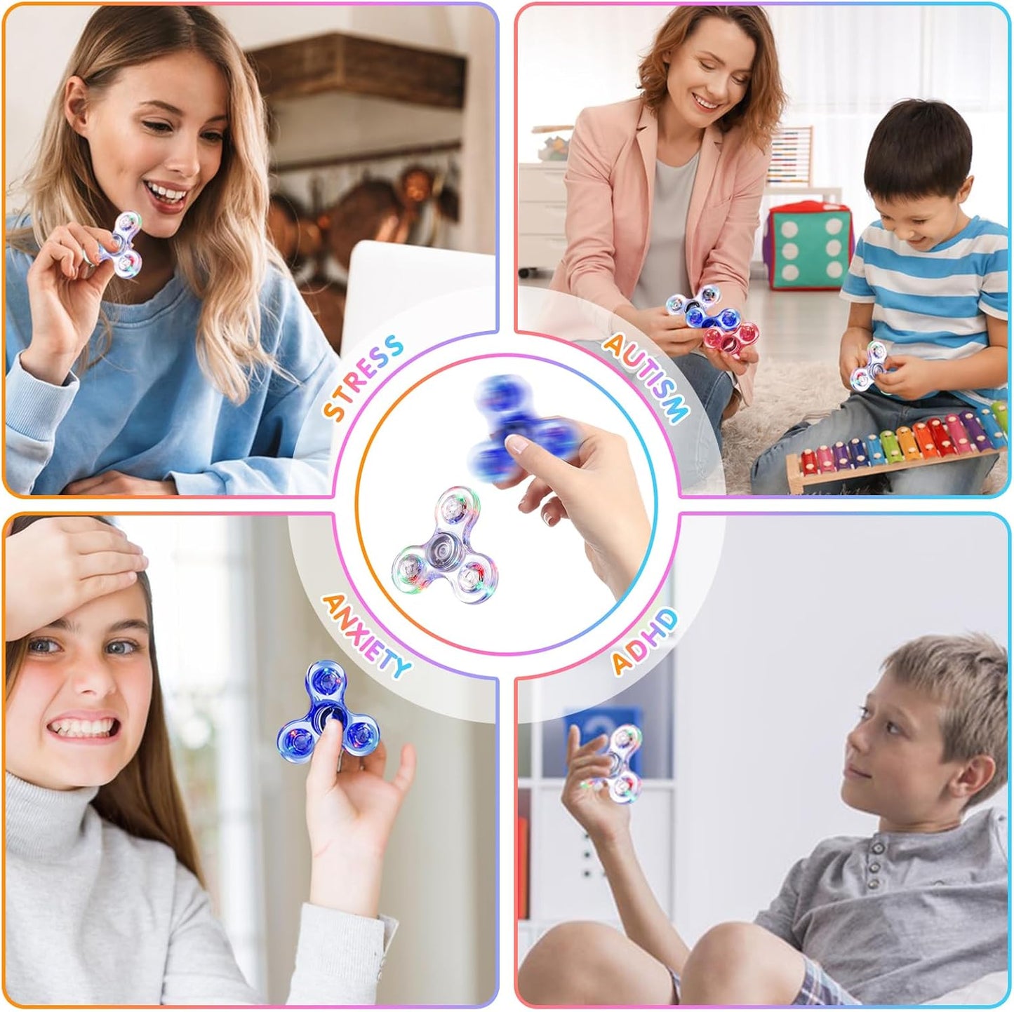 Gigilli Fidget Spinners 2 Pack, LED Light up Sensory Fidget Toys for Kids Adults, Glow in The Dark