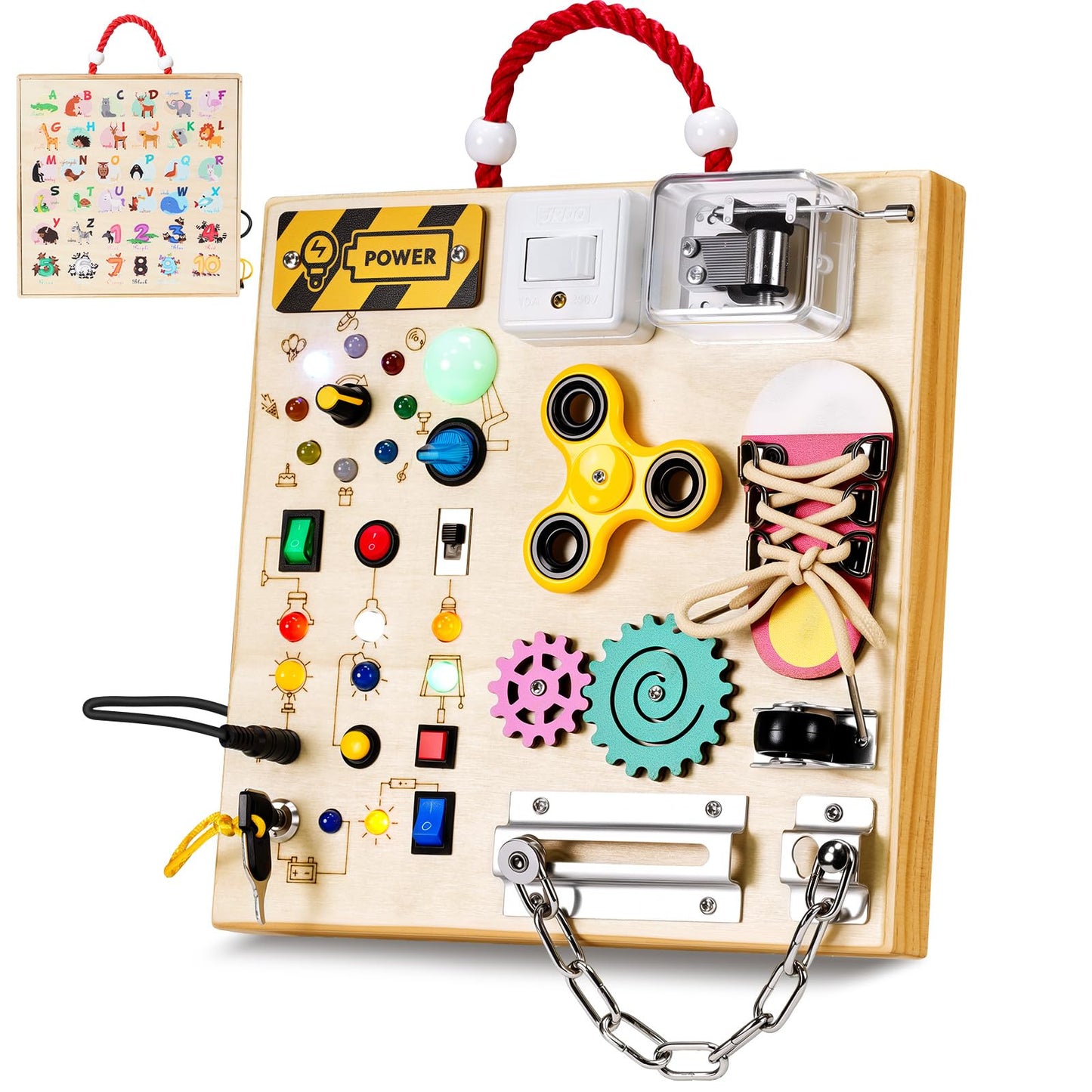 Montessori Wooden Busy Board Toys for 1 2 3 Boys Girls,Toddler Sensory Educational Fidget Board