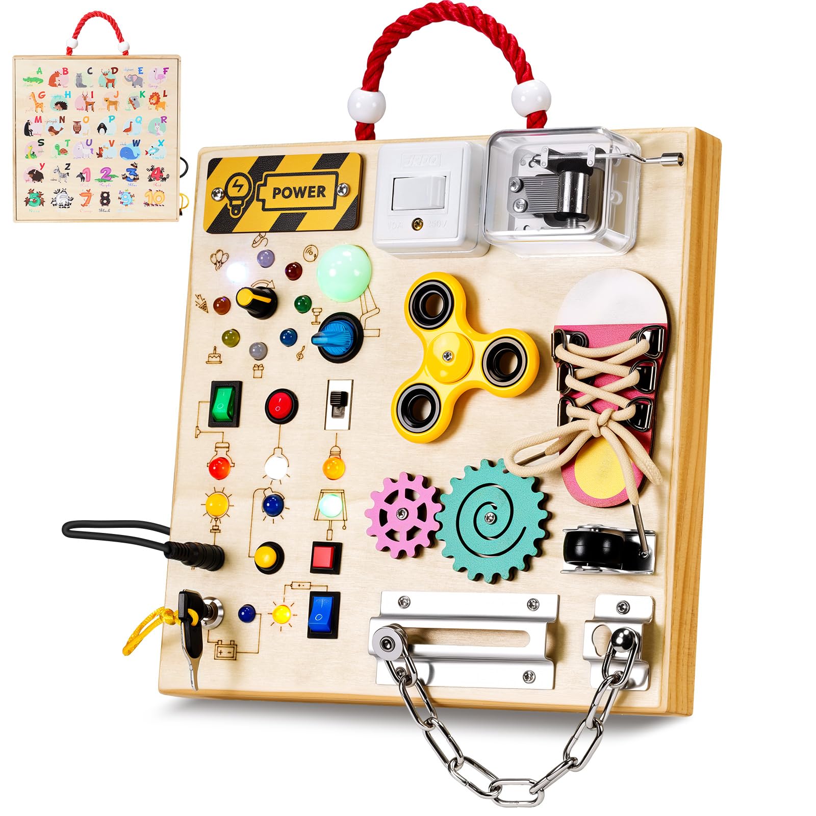 Montessori Wooden Busy Board Toys for 1 2 3 Boys Girls,Toddler Sensory Educational Fidget Board