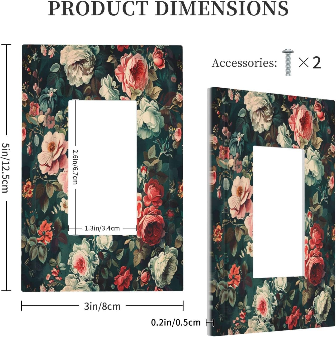 Decorative Outlet Covers Baroque Vintage Peony Flower Floral 1 Gang Single Rocker Light Switch