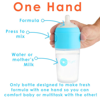 PopYum 9 oz Blue Anti-Colic Formula Making/Mixing/Dispenser Baby Bottles, 2-Pack with #2 Medium