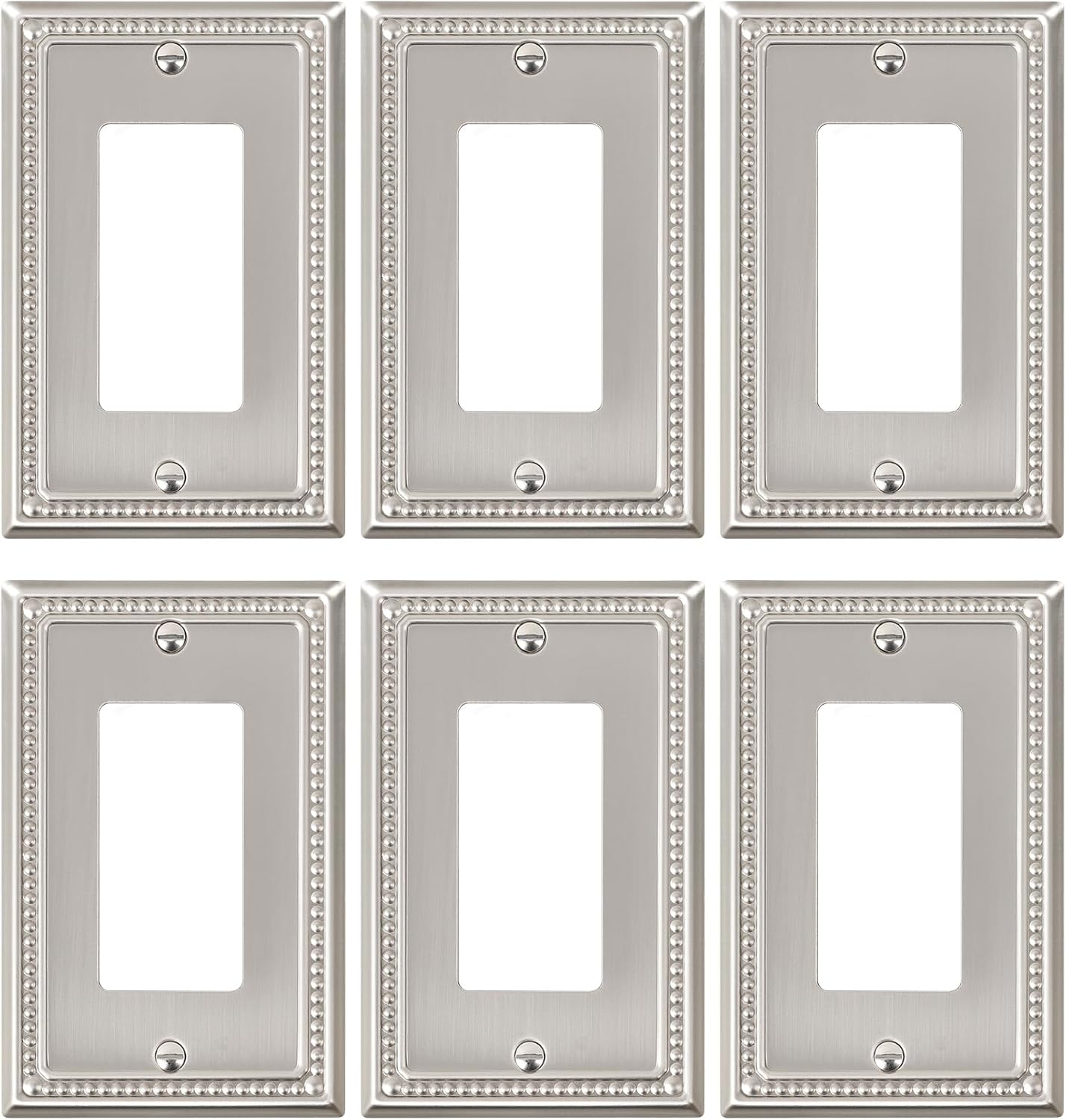 6-Pack Decorator Outlet Cover Plate, Decorative Switch Plates and Outlet Covers, Brushed Nickel
