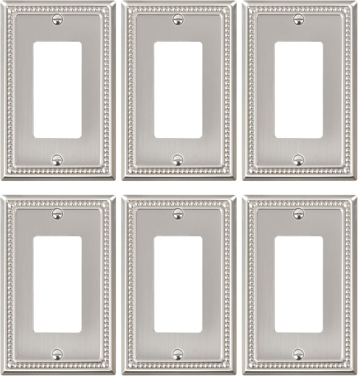 6-Pack Decorator Outlet Cover Plate, Decorative Switch Plates and Outlet Covers, Brushed Nickel